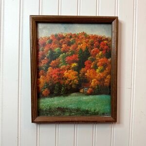 Vintage Framed Autumn Landscape Wall Art Signed Mitchell Fall Foliage